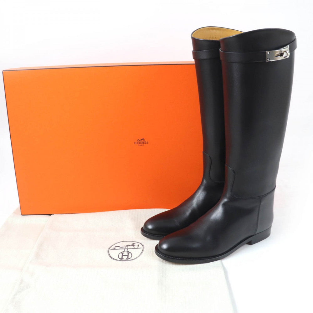 HERMES Knee-high boots Main: Leather black Women 37 Used Authentic