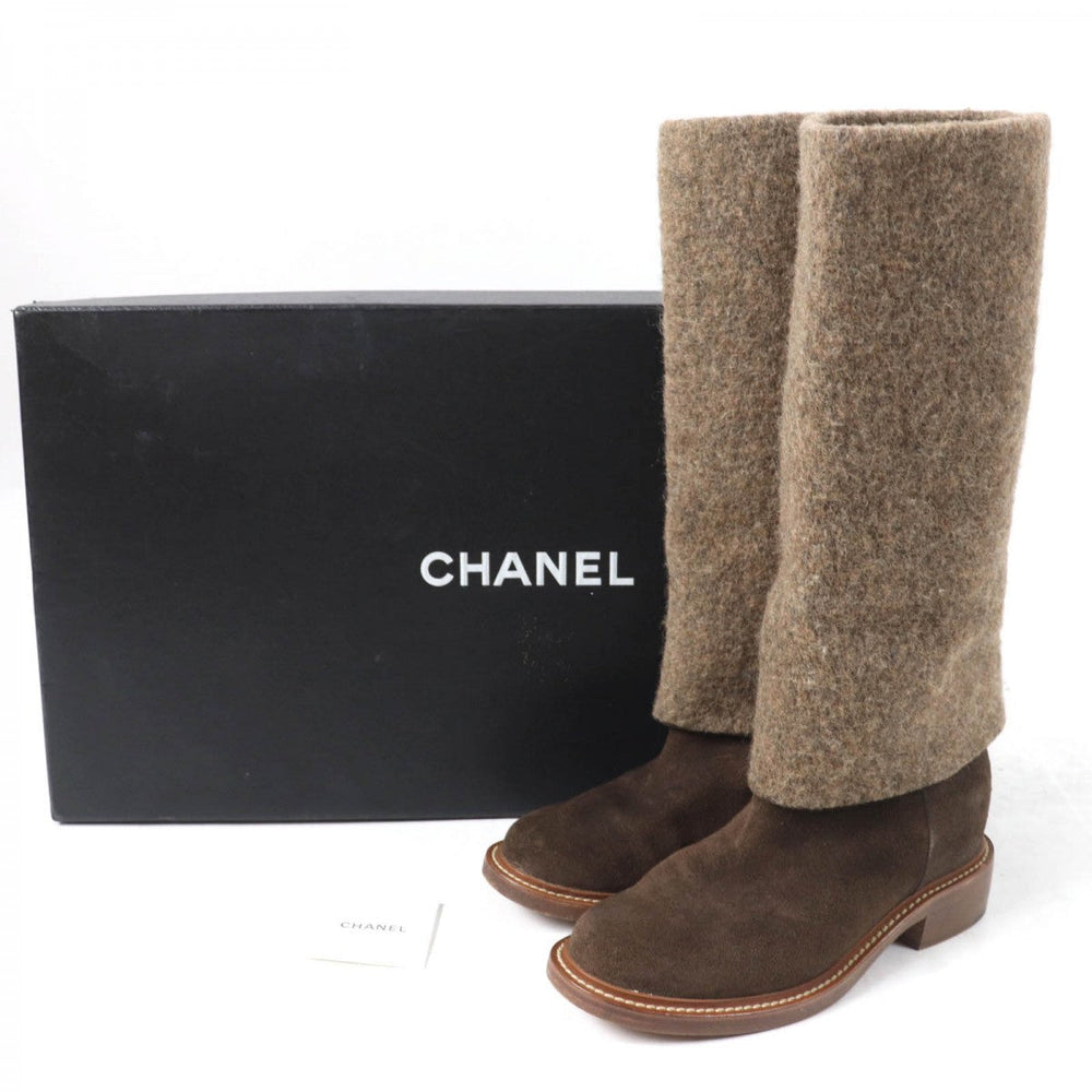 CHANEL Knee-high boots 14B G30099 X15131 Main: Suede leather Brown Women 38.5 Used Authentic