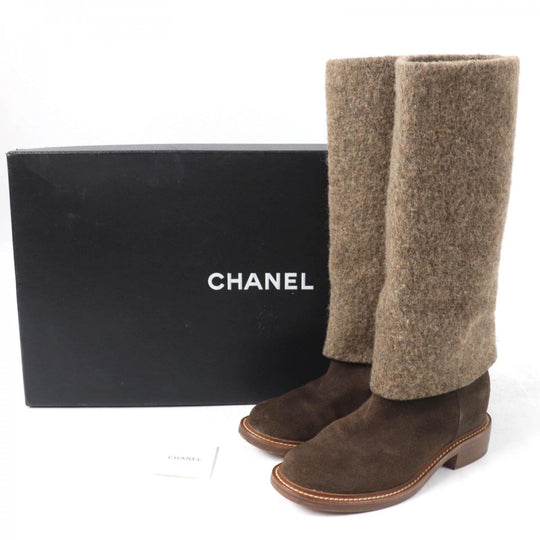 CHANEL Knee-high boots 14B G30099 X15131 Main: Suede leather Brown Women 38.5 Used Authentic