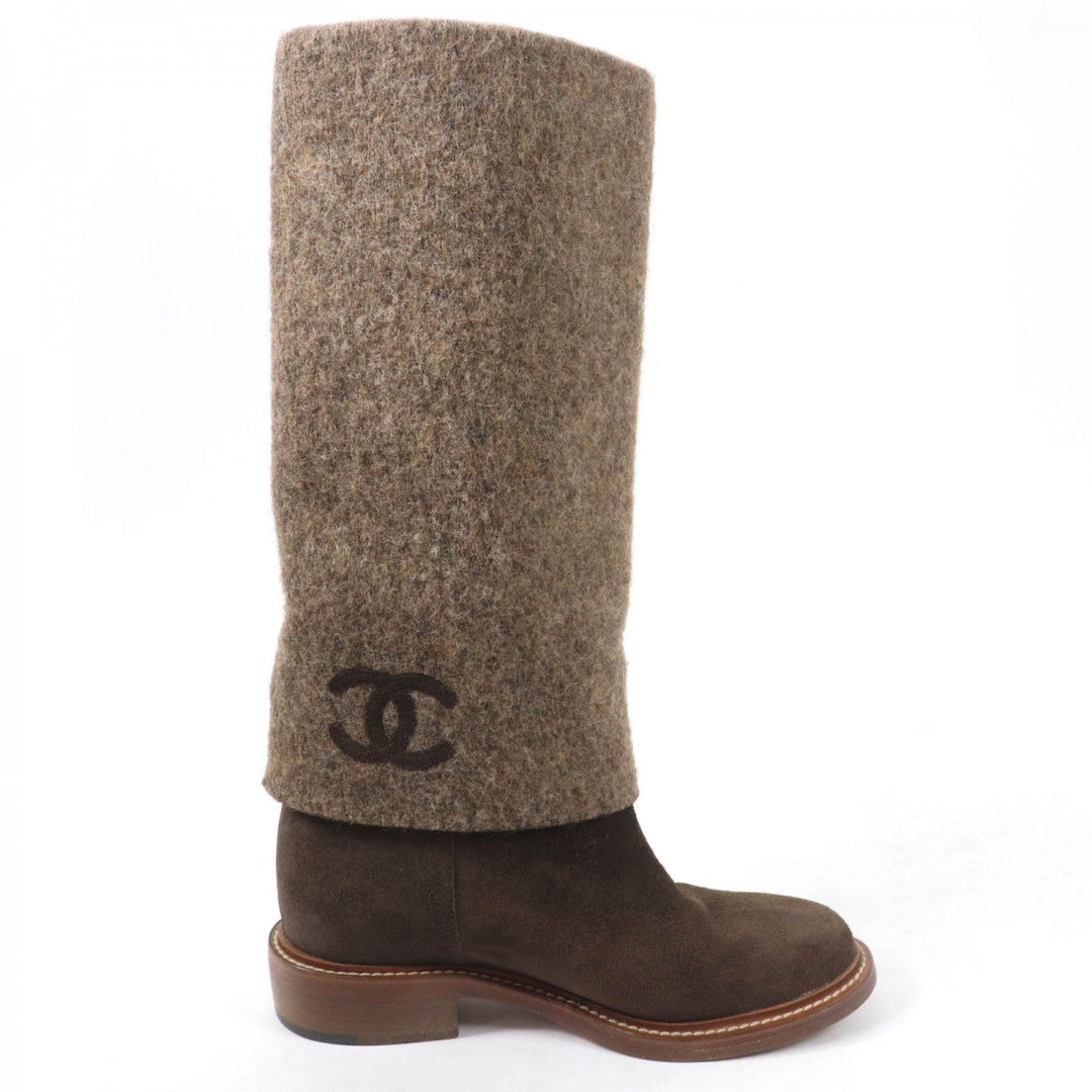 CHANEL Knee-high boots 14B G30099 X15131 Main: Suede leather Brown Women 38.5 Used Authentic