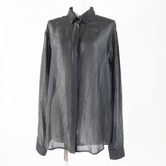 SAINT LAURENT PARIS Long sleeve shirt 512192 Main: 91% silk, Main: 9% polyester, Part: 100% silk Black Silver Women 38 Used Authentic