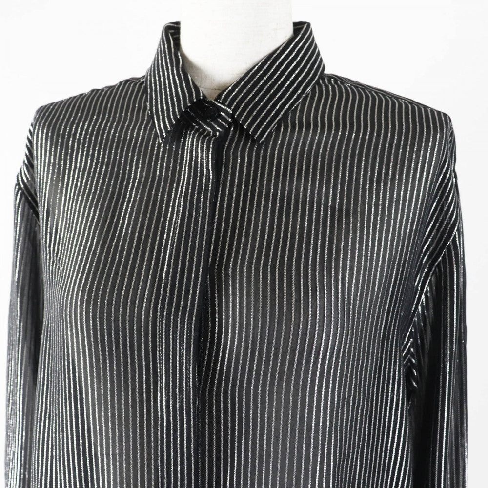 SAINT LAURENT PARIS Long sleeve shirt 512192 Main: 91% silk, Main: 9% polyester, Part: 100% silk Black Silver Women 38 Used Authentic