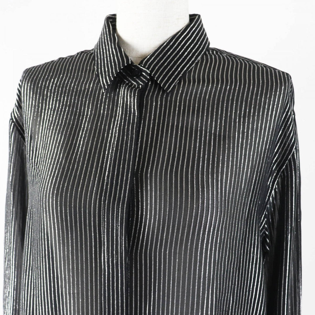 SAINT LAURENT PARIS Long sleeve shirt 512192 Main: 91% silk, Main: 9% polyester, Part: 100% silk Black Silver Women 38 Used Authentic