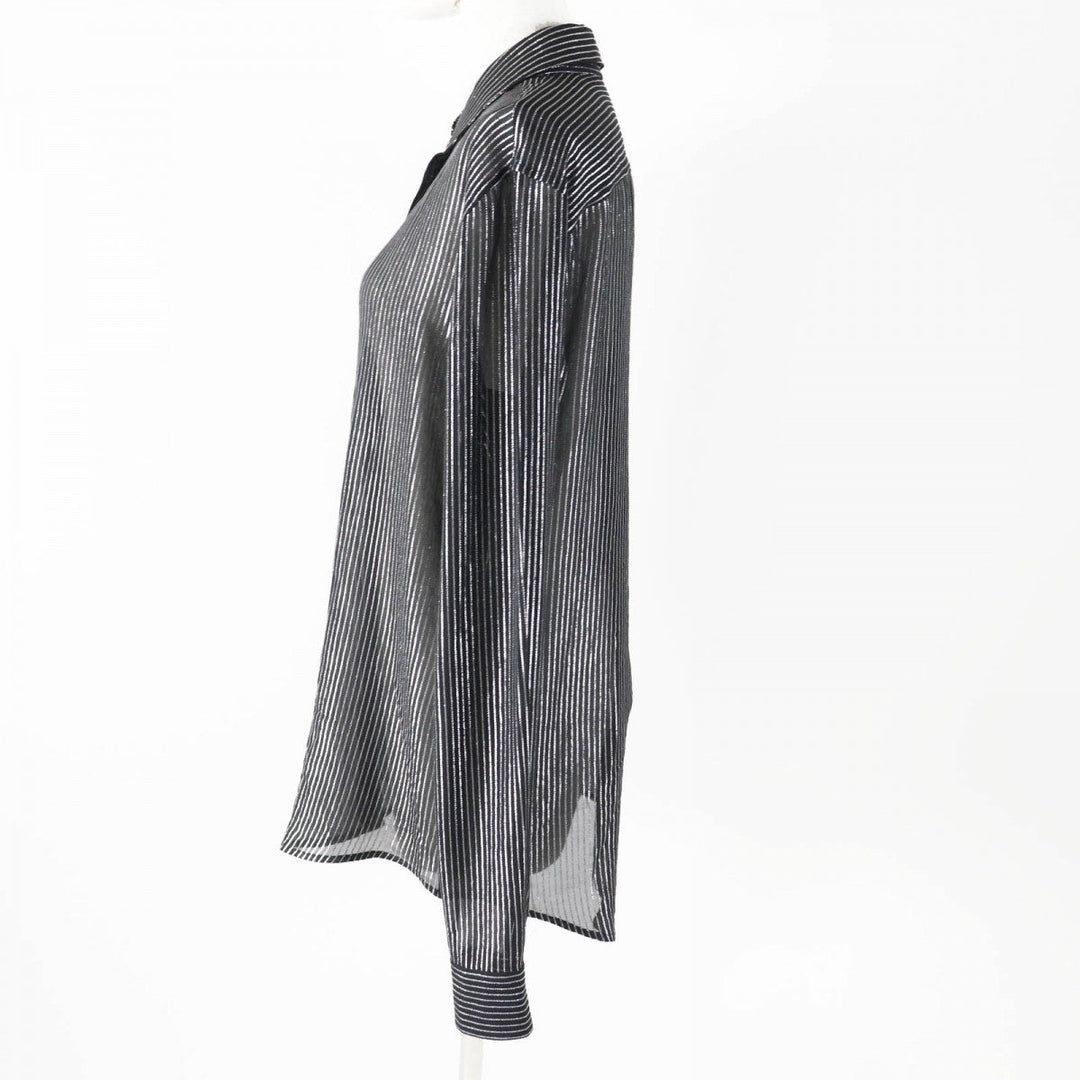 SAINT LAURENT PARIS Long sleeve shirt 512192 Main: 91% silk, Main: 9% polyester, Part: 100% silk Black Silver Women 38 Used Authentic