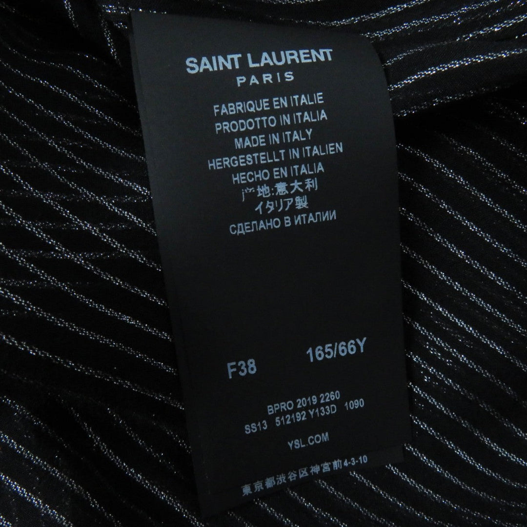 SAINT LAURENT PARIS Long sleeve shirt 512192 Main: 91% silk, Main: 9% polyester, Part: 100% silk Black Silver Women 38 Used Authentic