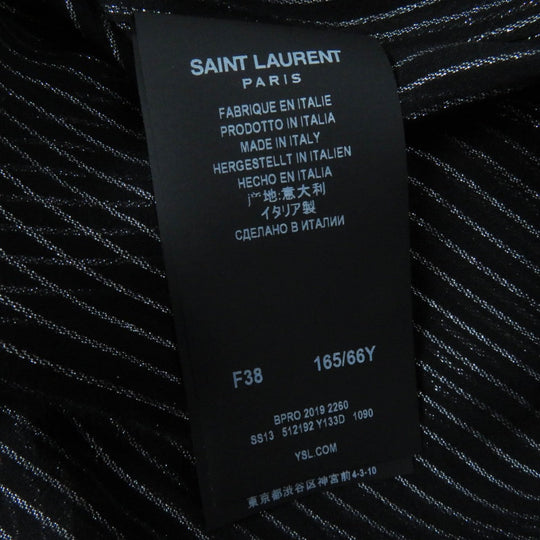 SAINT LAURENT PARIS Long sleeve shirt 512192 Main: 91% silk, Main: 9% polyester, Part: 100% silk Black Silver Women 38 Used Authentic