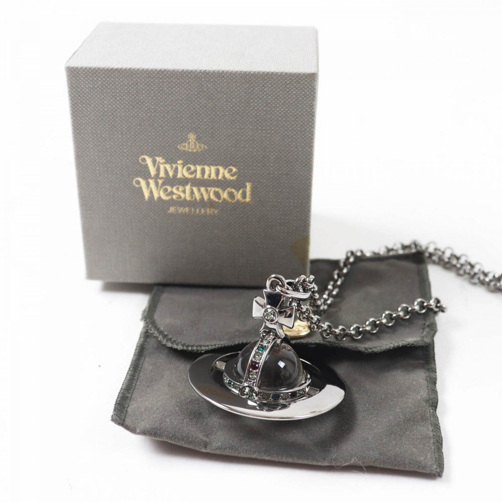 Vivienne Westwood Necklace Silver plated, Natural stone, Rhinestone Gunmetal Multi Giant Rhinestones Orb Necklace Large