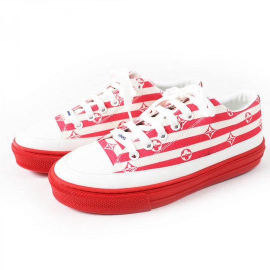 LOUIS VUITTON Low cut sneakers Part: Leather, Part: Canvas Red white Stellar line Women 35.5 Used Authentic