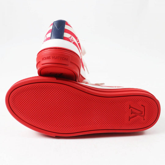 LOUIS VUITTON Low cut sneakers Part: Leather, Part: Canvas Red white Stellar line Women 35.5 Used Authentic