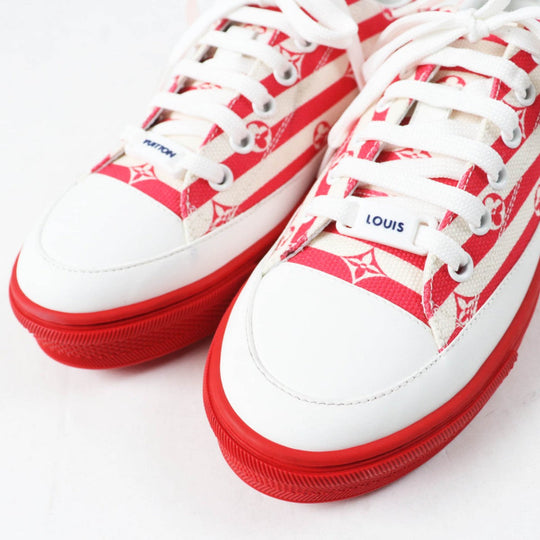 LOUIS VUITTON Low cut sneakers Part: Leather, Part: Canvas Red white Stellar line Women 35.5 Used Authentic