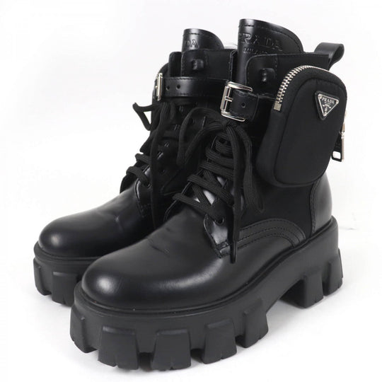 PRADA short boots 1T255M Main: Leather black monolith Women 35.5 Used Authentic