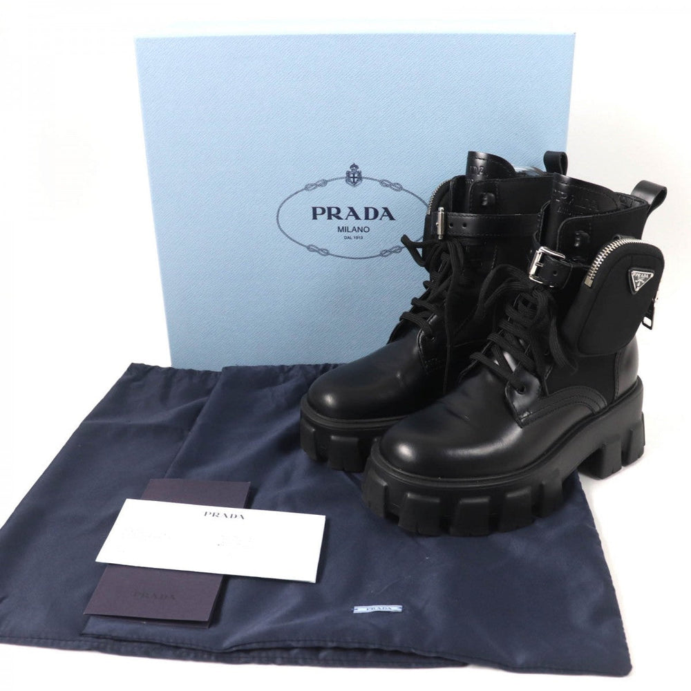 PRADA short boots 1T255M Main: Leather black monolith Women 35.5 Used Authentic