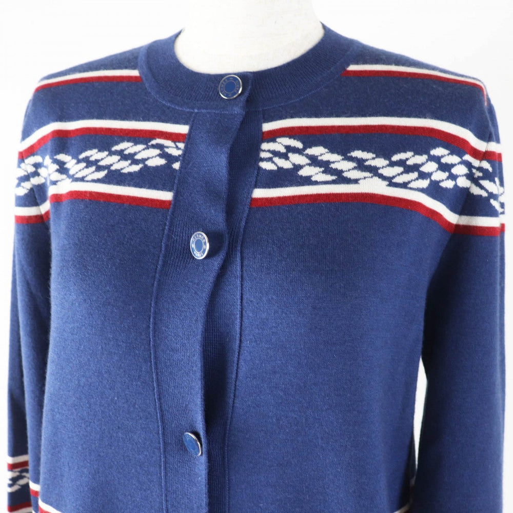 HERMES cardigan 3E2715D4 Main: 48% cashmere, Main: 48% silk, Main: 3% nylon, Main: 1% polyurethane, Part: 50% cashmere Navy white red Women 38 Used Authentic