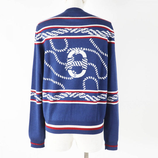 HERMES cardigan 3E2715D4 Main: 48% cashmere, Main: 48% silk, Main: 3% nylon, Main: 1% polyurethane, Part: 50% cashmere Navy white red Women 38 Used Authentic