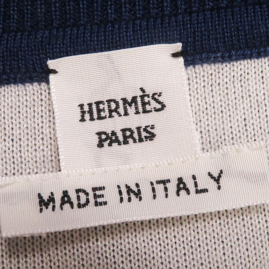 HERMES cardigan 3E2715D4 Main: 48% cashmere, Main: 48% silk, Main: 3% nylon, Main: 1% polyurethane, Part: 50% cashmere Navy white red Women 38 Used Authentic