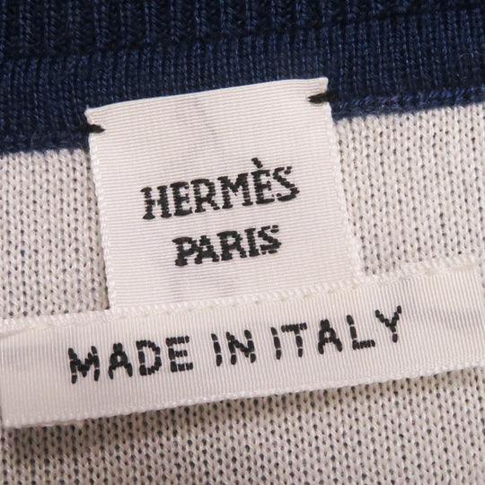 HERMES cardigan 3E2715D4 Main: 48% cashmere, Main: 48% silk, Main: 3% nylon, Main: 1% polyurethane, Part: 50% cashmere Navy white red Women 38 Used Authentic