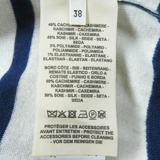 HERMES cardigan 3E2715D4 Main: 48% cashmere, Main: 48% silk, Main: 3% nylon, Main: 1% polyurethane, Part: 50% cashmere Navy white red Women 38 Used Authentic