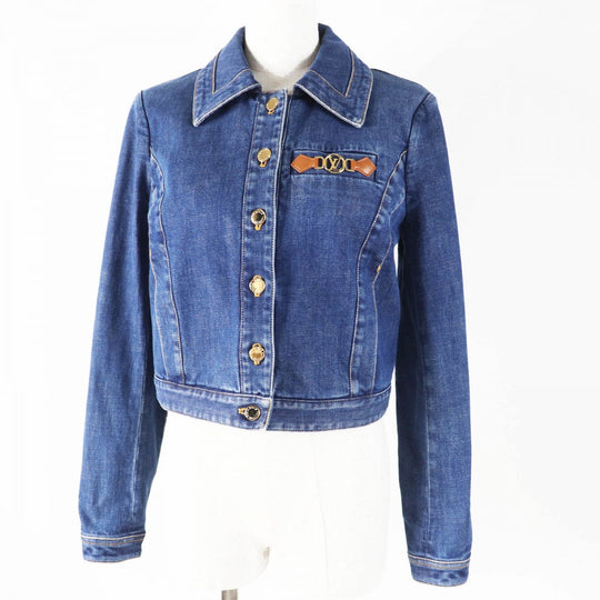 LOUIS VUITTON Denim Jacket Main: 98% cotton, Main: 2% polyurethane, Leather part: sheep leather Indigo blue Women 36 Used Authentic