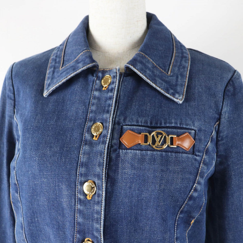 LOUIS VUITTON Denim Jacket Main: 98% cotton, Main: 2% polyurethane, Leather part: sheep leather Indigo blue Women 36 Used Authentic