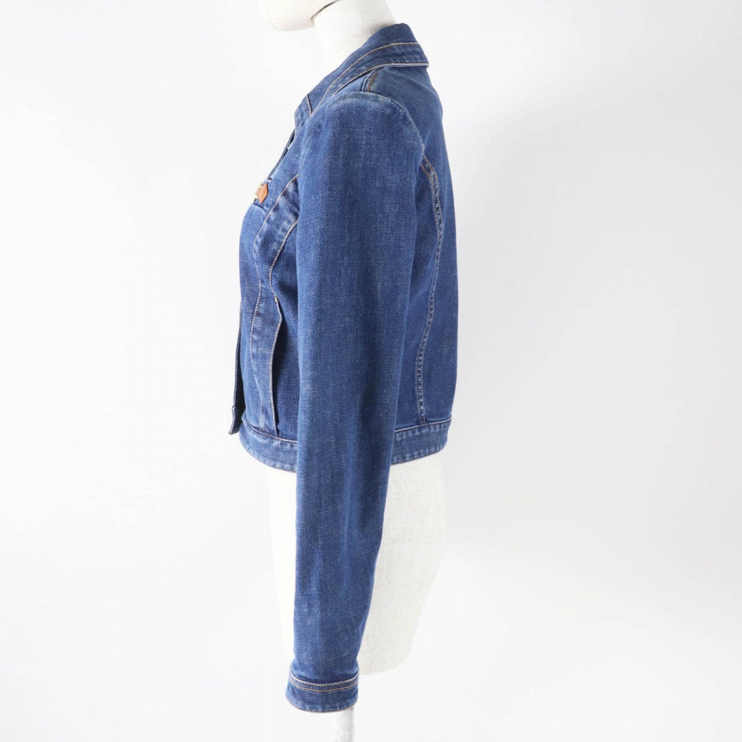 LOUIS VUITTON Denim Jacket Main: 98% cotton, Main: 2% polyurethane, Leather part: sheep leather Indigo blue Women 36 Used Authentic
