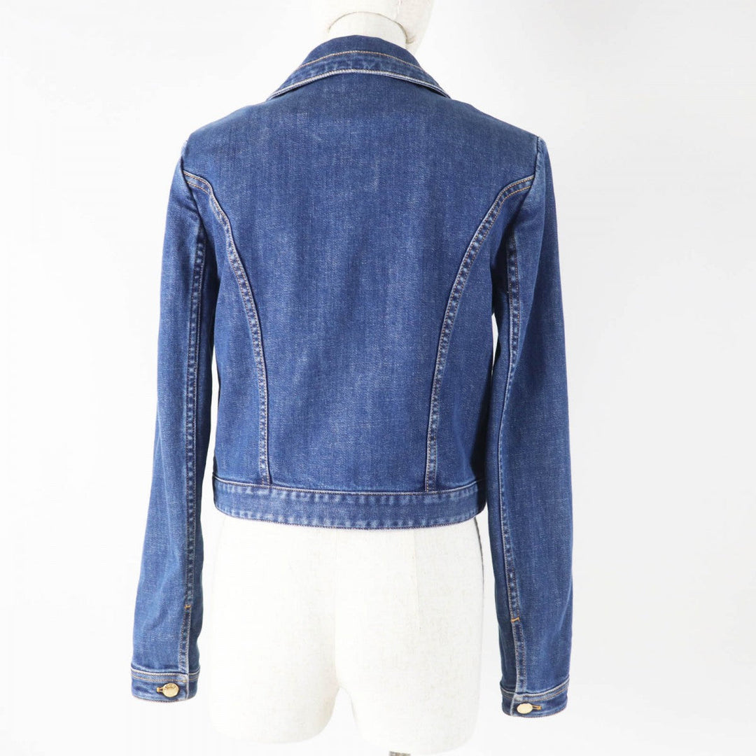 LOUIS VUITTON Denim Jacket Main: 98% cotton, Main: 2% polyurethane, Leather part: sheep leather Indigo blue Women 36 Used Authentic
