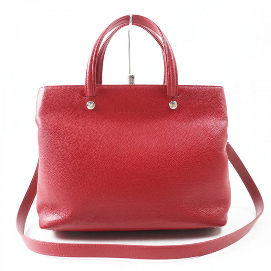 Longchamp Shoulder Bag Main: Leather Red Le flowne Women Used Authentic