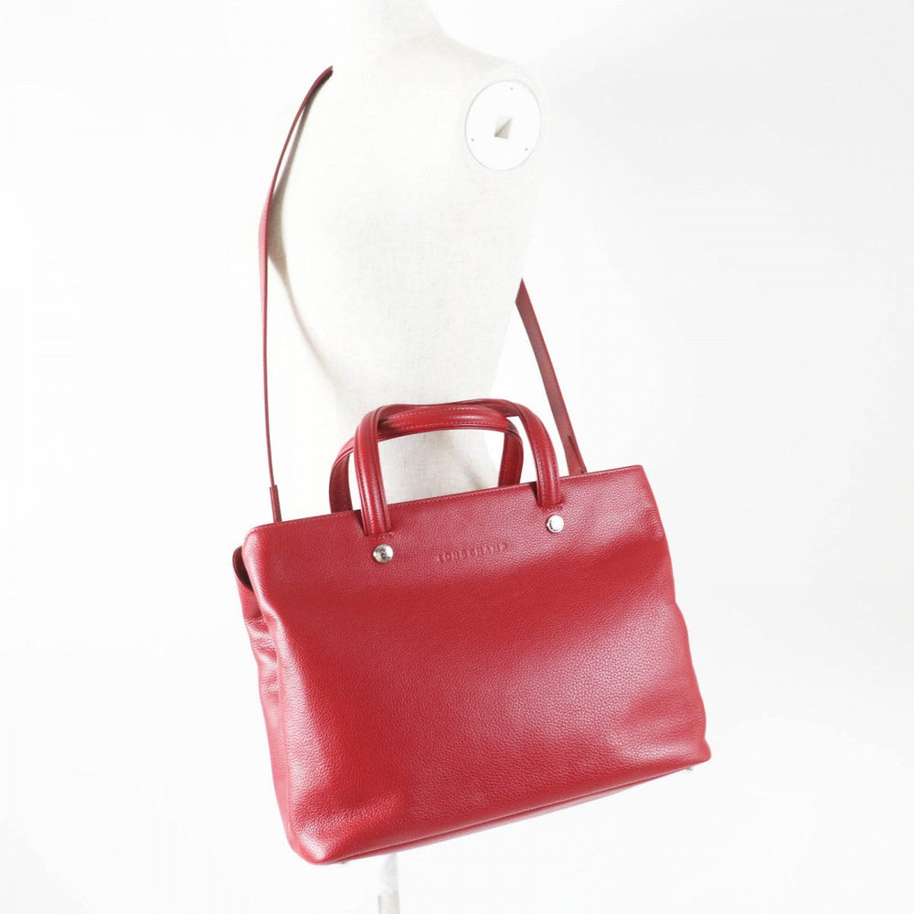 Longchamp Shoulder Bag Main: Leather Red Le flowne Women Used Authentic