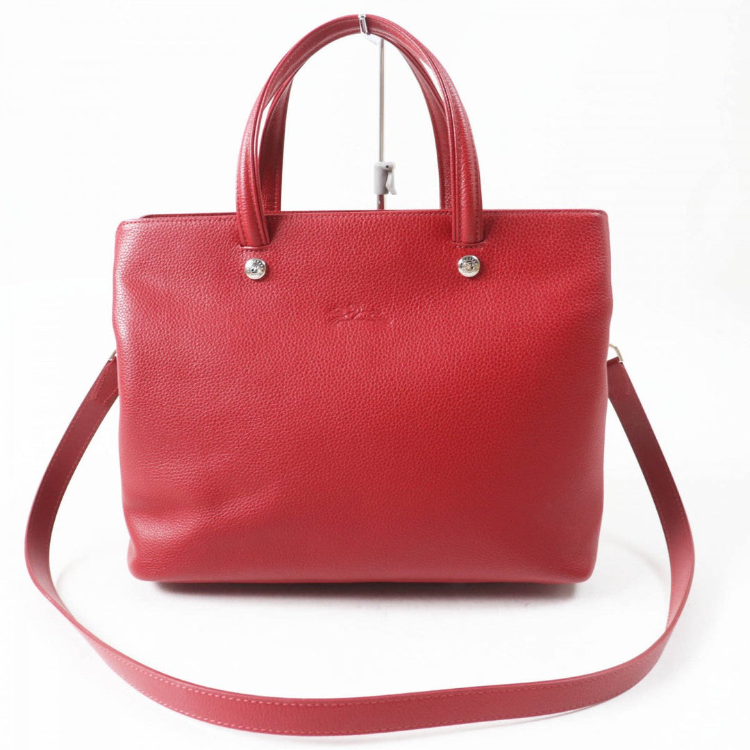 Longchamp Shoulder Bag Main: Leather Red Le flowne Women Used Authentic