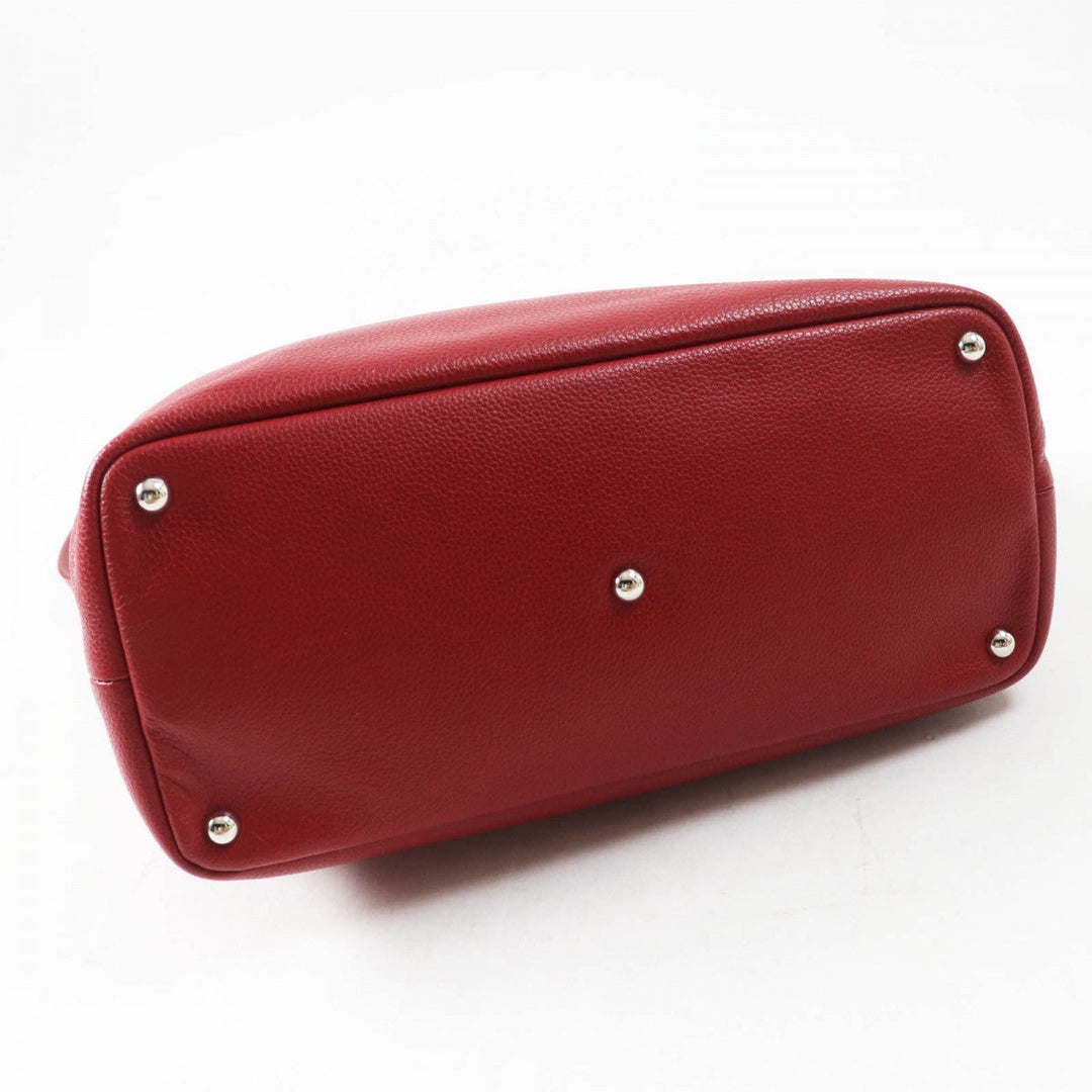 Longchamp Shoulder Bag Main: Leather Red Le flowne Women Used Authentic