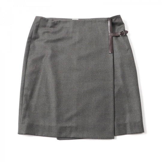 HERMES Wrap skirt Outer: 100% wool, Part: Sheepskin, Lining: 100% silk Brown Women 42 Used Authentic