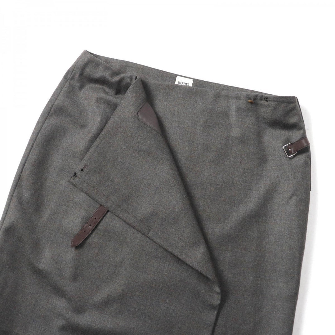 HERMES Wrap skirt Outer: 100% wool, Part: Sheepskin, Lining: 100% silk Brown Women 42 Used Authentic
