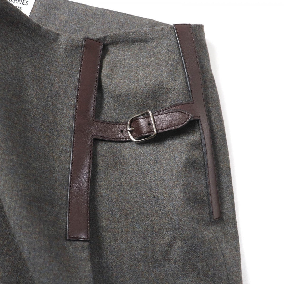 HERMES Wrap skirt Outer: 100% wool, Part: Sheepskin, Lining: 100% silk Brown Women 42 Used Authentic