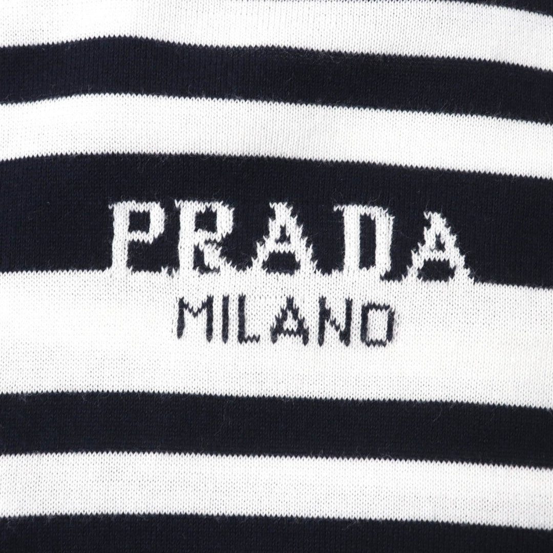 PRADA Short sleeve T-shirt P24V1D Main: 97% cotton, Main: 1% polyamide, Main: 1% elastane White Dark Navy Women 36 Used Authentic