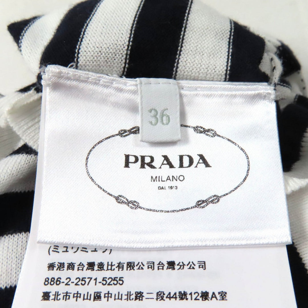PRADA Short sleeve T-shirt P24V1D Main: 97% cotton, Main: 1% polyamide, Main: 1% elastane White Dark Navy Women 36 Used Authentic
