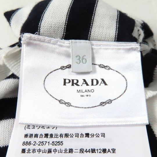 PRADA Short sleeve T-shirt P24V1D Main: 97% cotton, Main: 1% polyamide, Main: 1% elastane White Dark Navy Women 36 Used Authentic