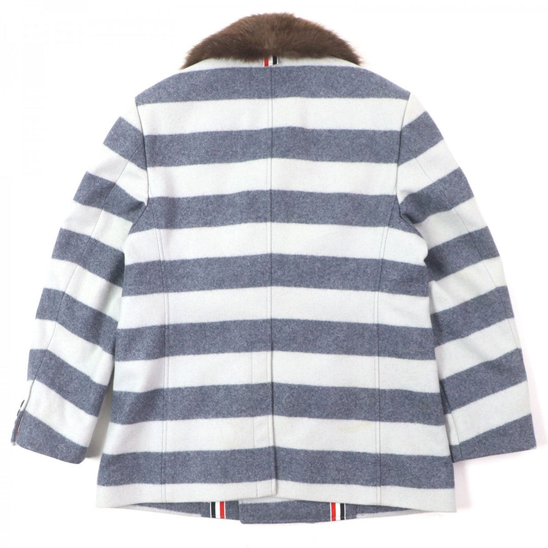 THOM BROWNE pea coat MOC760X00076 Outer: 100% wool, Part: 100% polyester, Fur: beaver, Lining: 100% cupra Light gray navy mens 2 Used Authentic