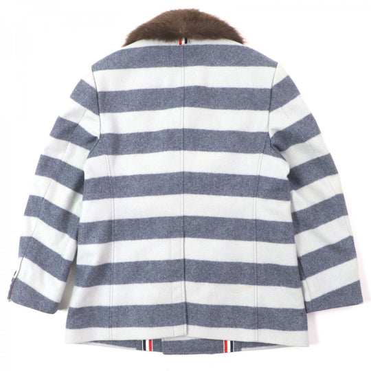 THOM BROWNE pea coat MOC760X00076 Outer: 100% wool, Part: 100% polyester, Fur: beaver, Lining: 100% cupra Light gray navy mens 2 Used Authentic
