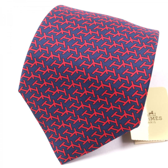HERMES tie Main: 100% silk Red mens Used Authentic