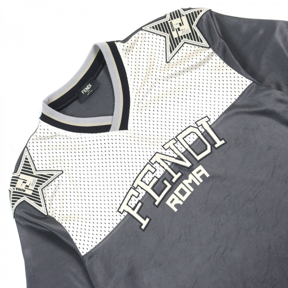 FENDI Short sleeve T-shirt FAF629 Outer: 100% acetate, Outer: 100% polyester, Part: 75% nylon, Part: 25% polyurethane, Part: 90% nylon Gray Ivory mens XS Used Authentic
