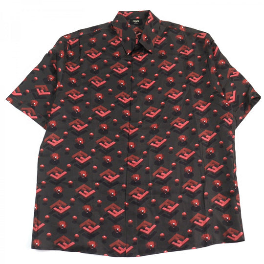 FENDI Short sleeve shirt FS0795 silk Black Red All-over pattern 41