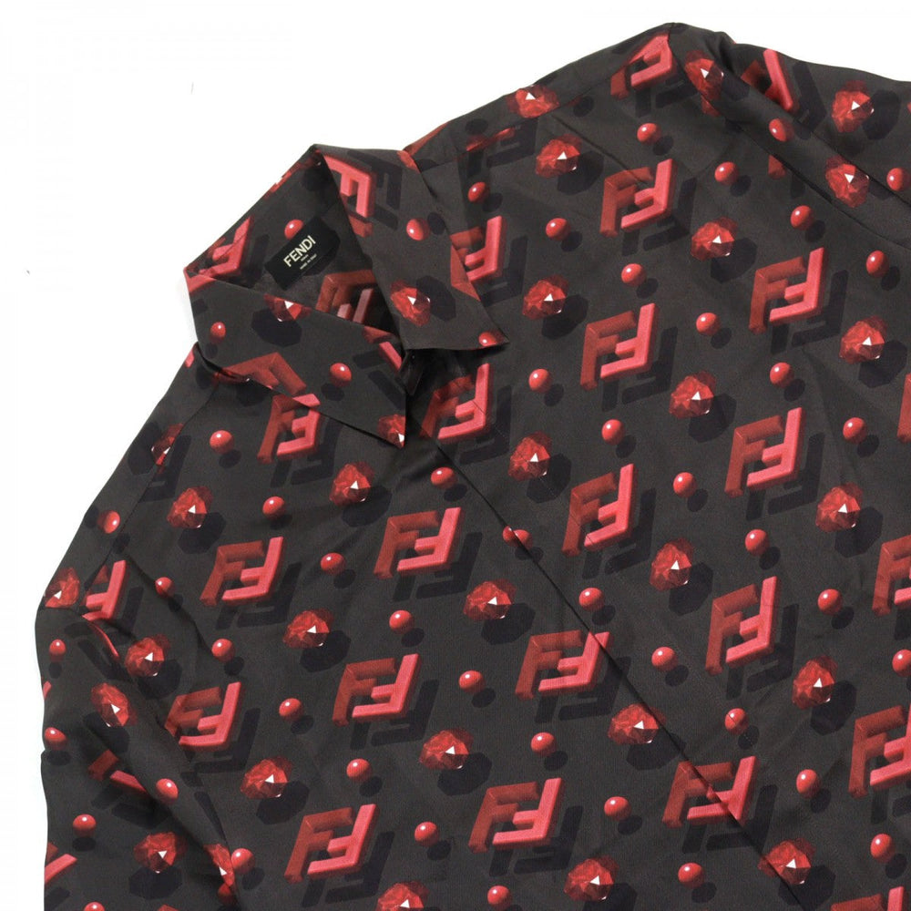 FENDI Short sleeve shirt FS0795 silk Black Red All-over pattern 41