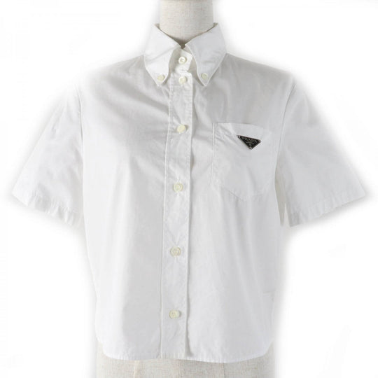 PRADA Short sleeve shirt P419G cotton white Poplin Shirt 40