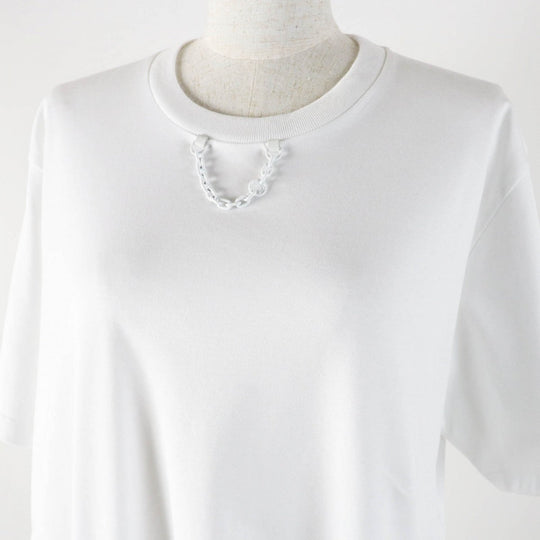 LOUIS VUITTON Short sleeve T-shirt Main: 100% cotton, Leather part: Sheepskin white Women L Used Authentic
