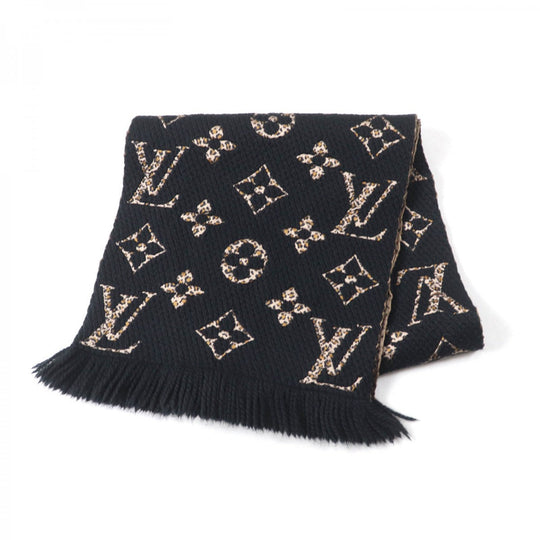 LOUIS VUITTON Scarf M75885 Main: 74% wool, Main: 26% silk Black beige Escharpe Giant Monogram Jungle Women Used Authentic