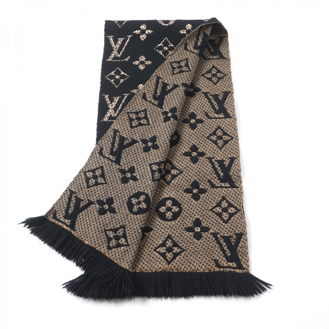 LOUIS VUITTON Scarf M75885 Main: 74% wool, Main: 26% silk Black beige Escharpe Giant Monogram Jungle Women Used Authentic