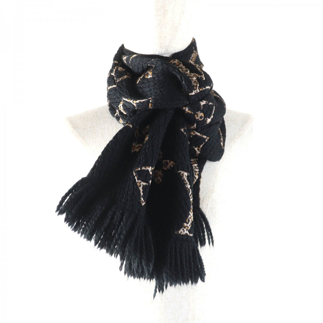 LOUIS VUITTON Scarf M75885 Main: 74% wool, Main: 26% silk Black beige Escharpe Giant Monogram Jungle Women Used Authentic