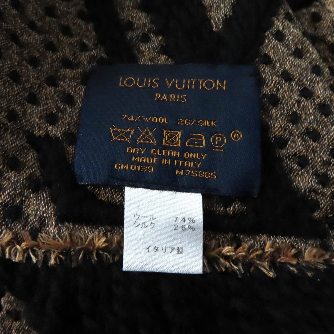 LOUIS VUITTON Scarf M75885 Main: 74% wool, Main: 26% silk Black beige Escharpe Giant Monogram Jungle Women Used Authentic