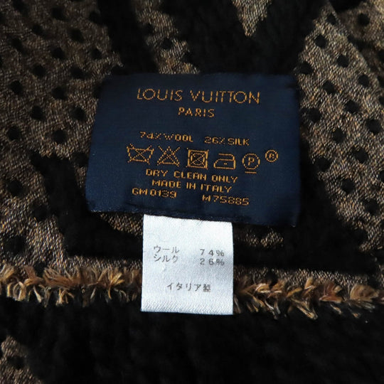 LOUIS VUITTON Scarf M75885 Main: 74% wool, Main: 26% silk Black beige Escharpe Giant Monogram Jungle Women Used Authentic