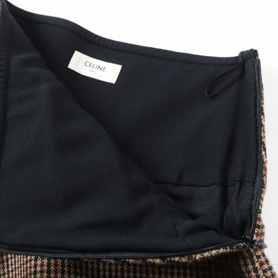 CELINE Mini skirt 2J677064V Main: 73% wool, 26% cotton, 1% nylon, lining: 100% rayon Brown Women 34 Used Authentic