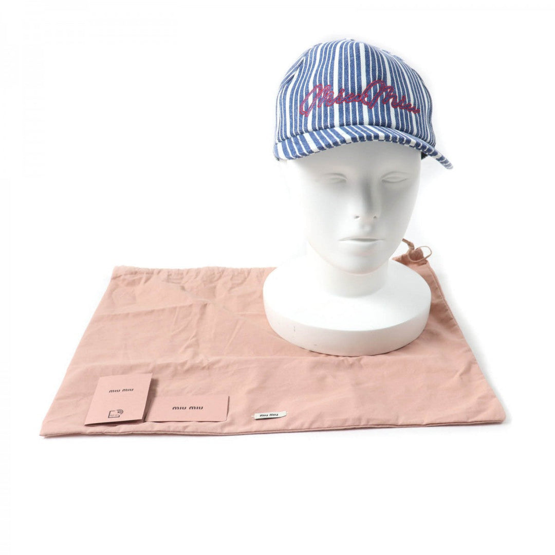 Miu Miu cap 5HC179 Main: 100% cotton Indigo white Women M Used Authentic